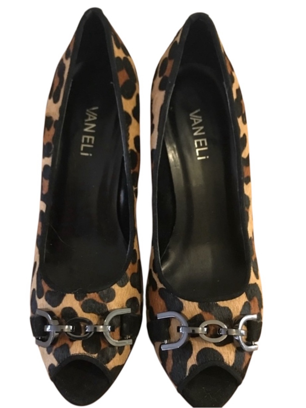 Vaneli Leopard Print Calf Hair Peep Toe 3” Heel Women’s 7.5